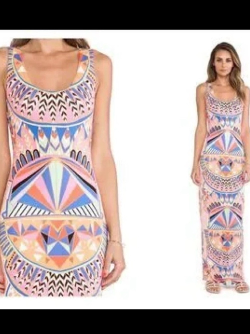 Mara Hoffman Aztec Print Maxi Dress XS Fitted Tank Tribal Boho Resort Vacation - Picture 4 of 8
